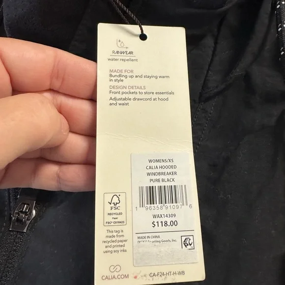 NWT! Women’s Calia solid black pullover hooded windbreaker jacket XS $118 - Picture 4 of 4